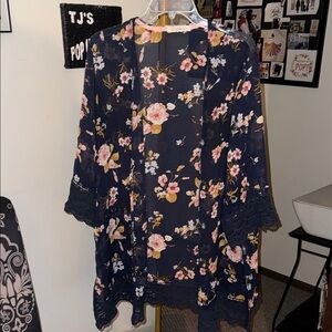 Rewind Navy Floral Sheer Kimono